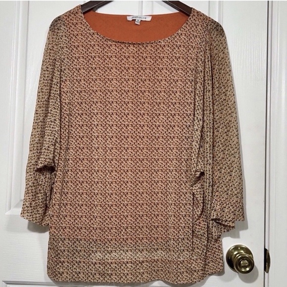 Rose + Olive Abstract Print Blouse With Cami Liner Size M Autumn Orange/Ivory - Picture 1 of 7